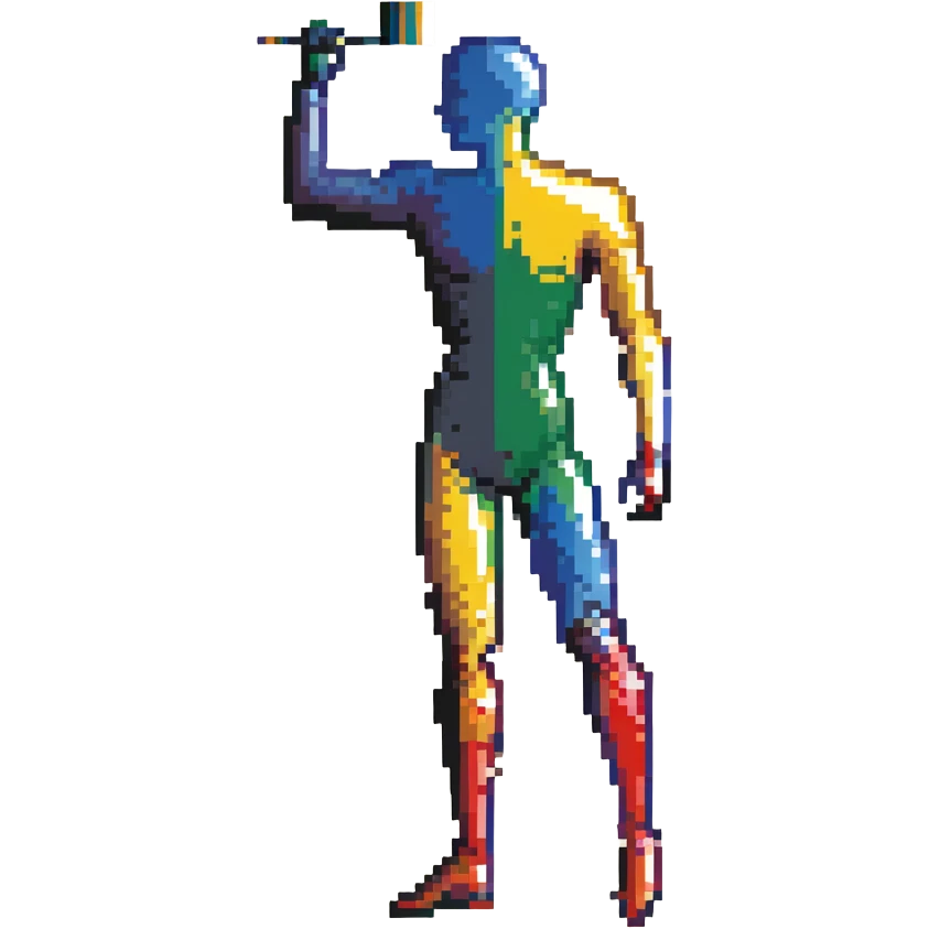 A paintbrush transforming into a metallic human silhouette, symbol of artistic identity emoji