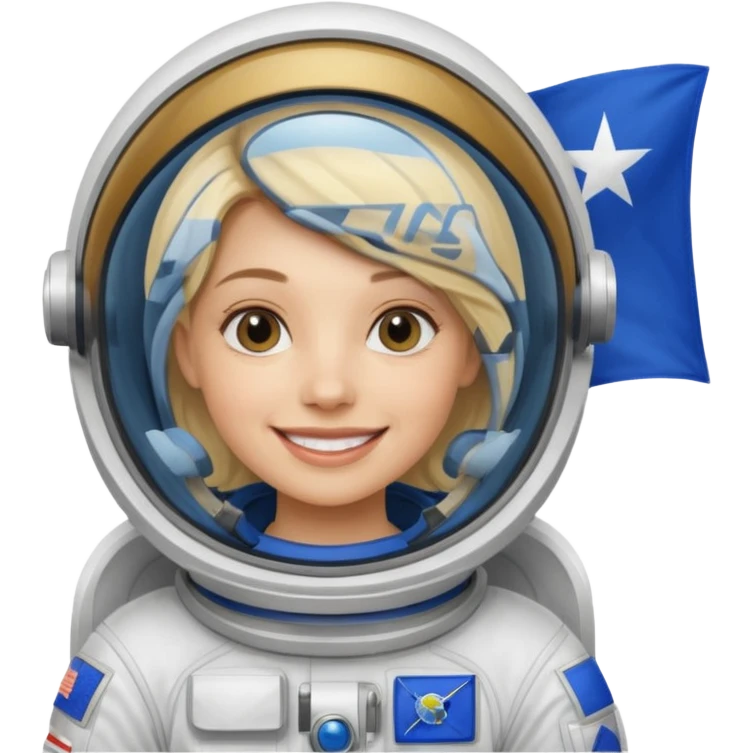 blonde female stronaut with blue flag emoji