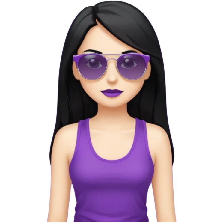 white woman in y2k purple tank top, long black hair, with sunglasses emoji