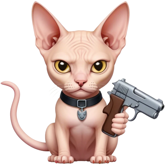 Make me a sphynx cat holding a gun angfy emoji