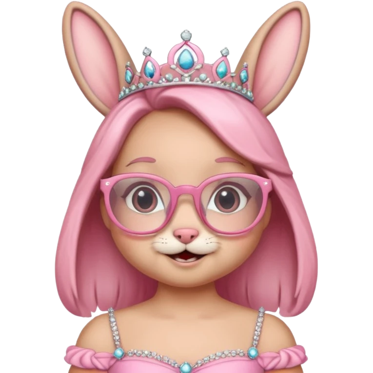 Bunny emoji + tiara + pink dress + happy + glasses emoji