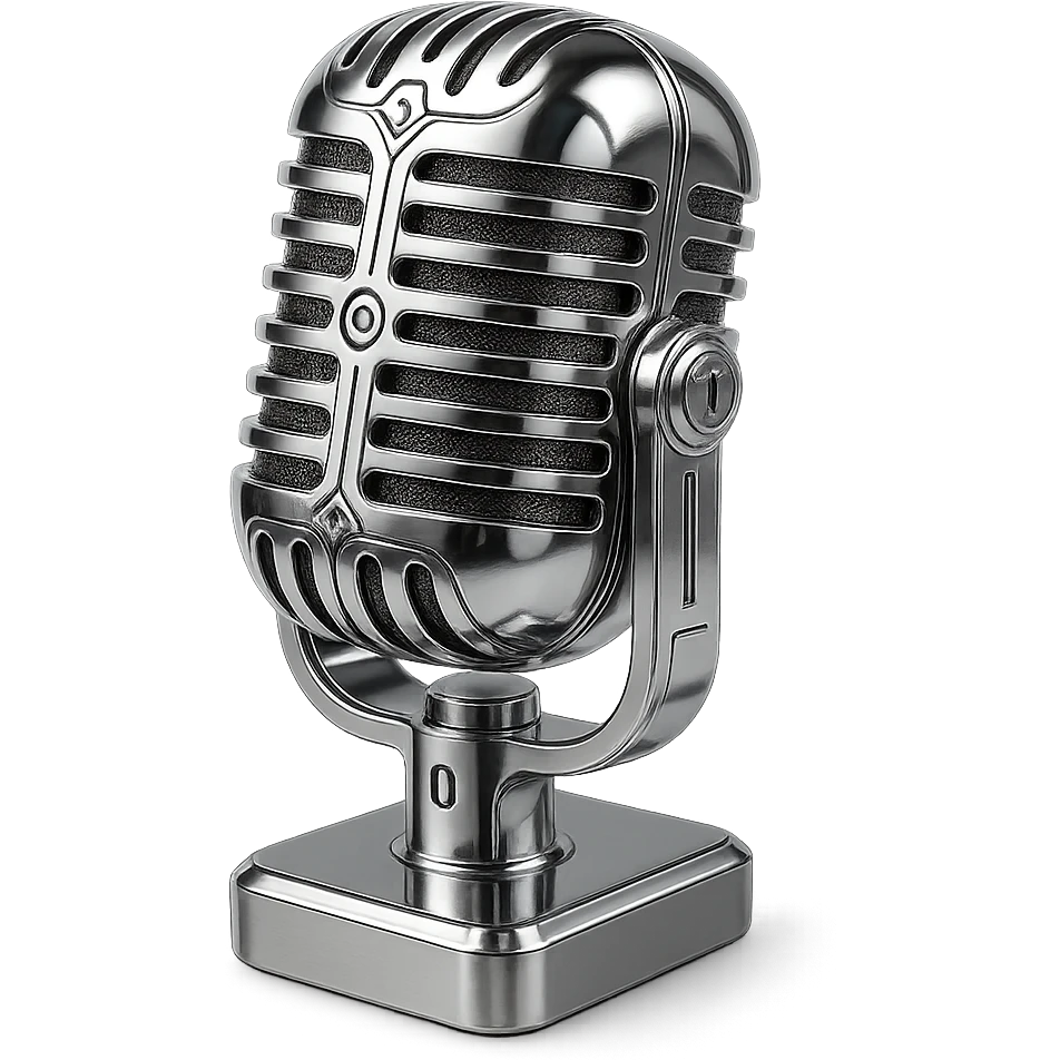 stylized chrome microphone with futuristic design, shiny and smooth emoji