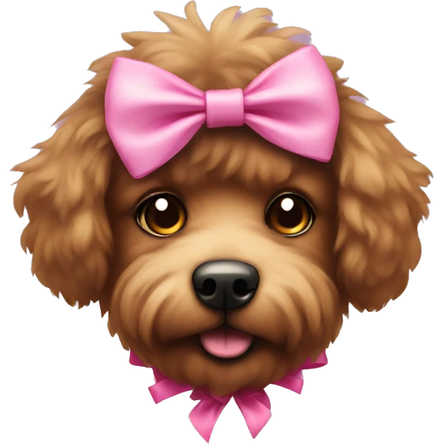 brown fluffy dog with pink bow  emoji