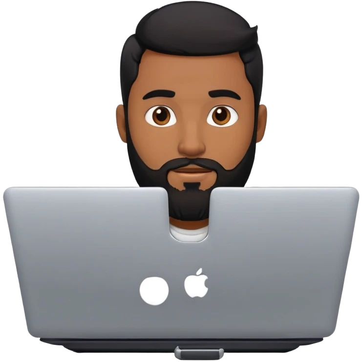 Brown skinned guy with beard and black hair with a laptop emoji