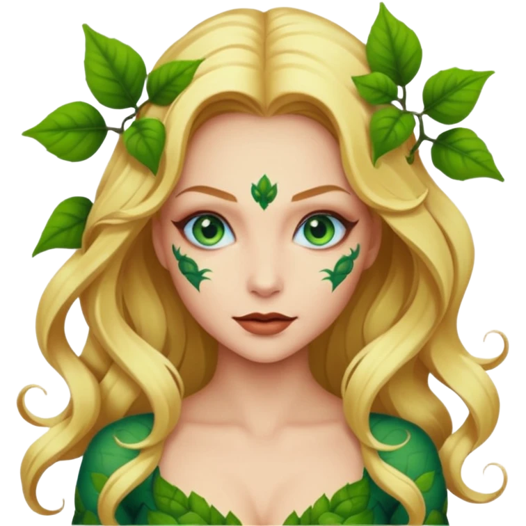 Poison ivy emoji with blonde hair and blue eyes to show she is beautiful and toxic emoji