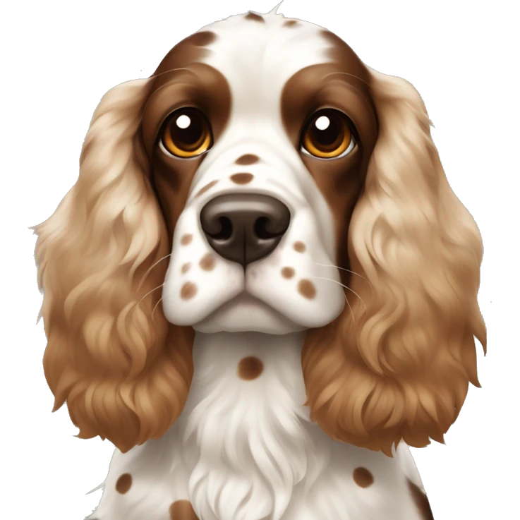 Cocker spaniel with big brown and white SPOTS and a Mohawk  emoji