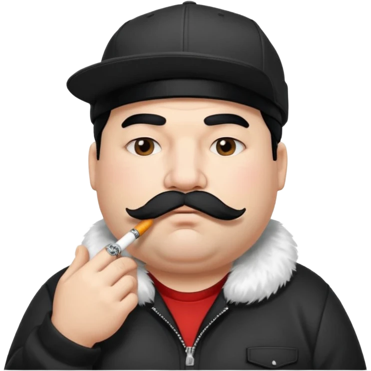 a fat father with white fur, black hair, a hip hop cap, a tattoo with a cigarette in his mouth, and a mustache. emoji