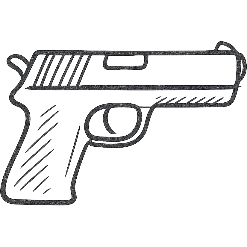 black pistol pointing right, hand drawn style emoji
