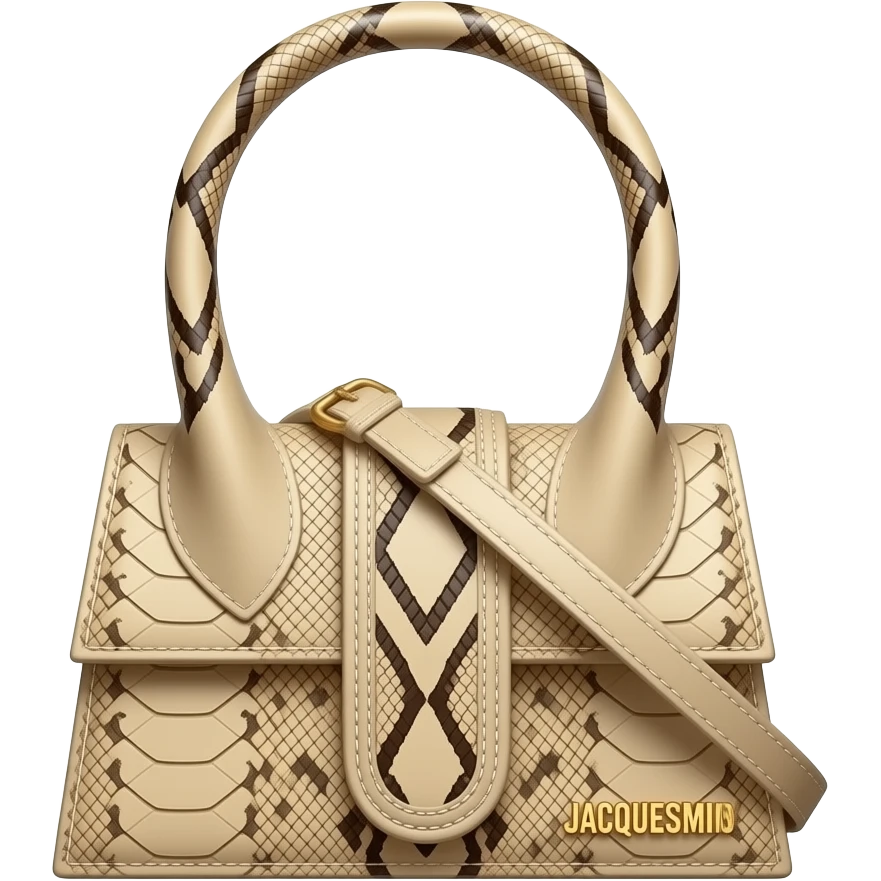 Realistic,  JACQUEMUS
Beige 'The Bambino' Bag,  with a highly realistic detailed Snake-embossed goatskin pattern,shoulder bag. Isolated, 3D rendering, luxurious appearance  emoji