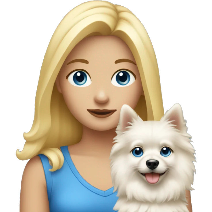Blonde girl blue eyes holding spitz  emoji