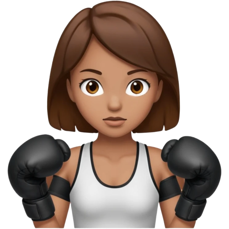 Boxing brown hair girl with black gloves emoji