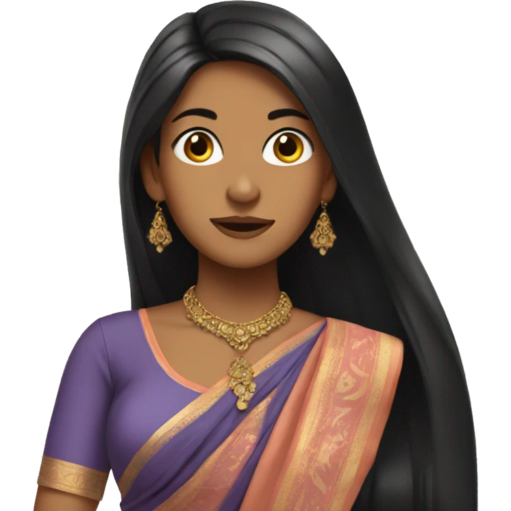 Girl with long black hair wearing a sari emoji