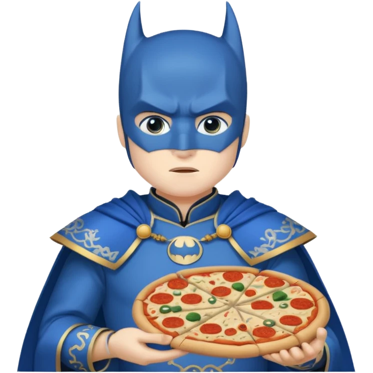 batman, wearing blue ancient chinese custome, with pizza emoji