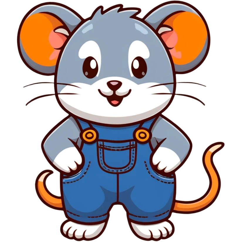 cute rat wearing blue denim overalls emoji