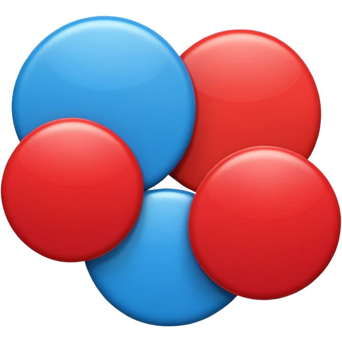 Two simple solid circles in Apple Emoji style, minimalist design, vibrant colors, no details, high contrast, clean edges, 3D glossy effect emoji