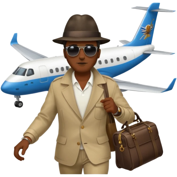 Visage homme créole réunionnais avec chapeau arrive avion emoji