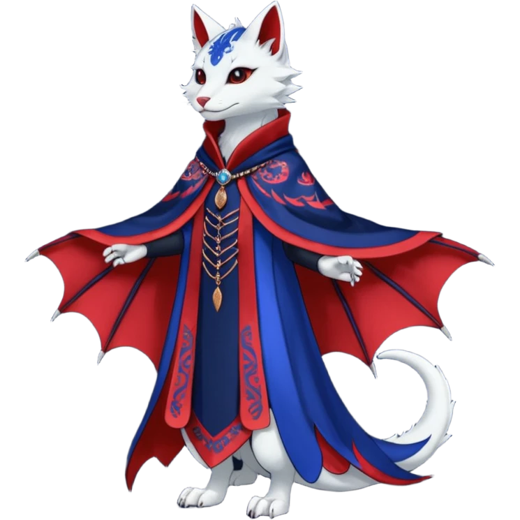 Kawaii black, red, indigo, cute beautiful pretty elegant divine edgy feline-vernid-sergal-Haku-dragon-fursona-animal-creature, full body, with intricate detailed markings, Embroidered capelet, silken shawl emoji