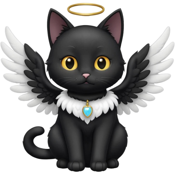 a black cat with white angel wings emoji