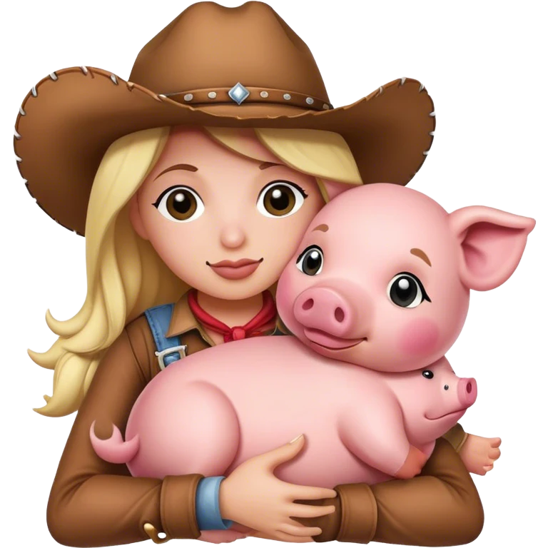 Cowgirl cuddling stuffed pig emoji