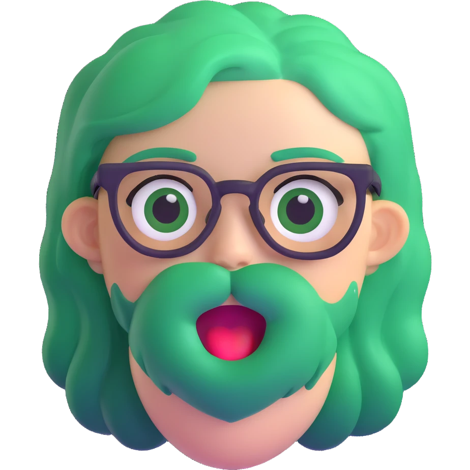Seele with green hair and glasses biting, 3D emoji style emoji