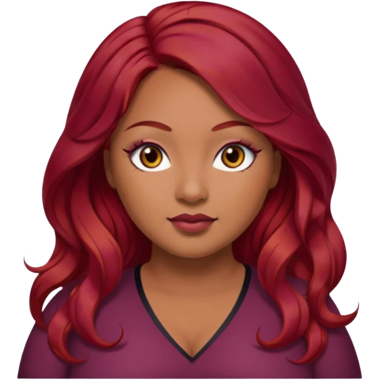 Plus size red hair brown face small eyes long hair Asian eyes small eyes wavy hair eye lashes burgundy hair emoji