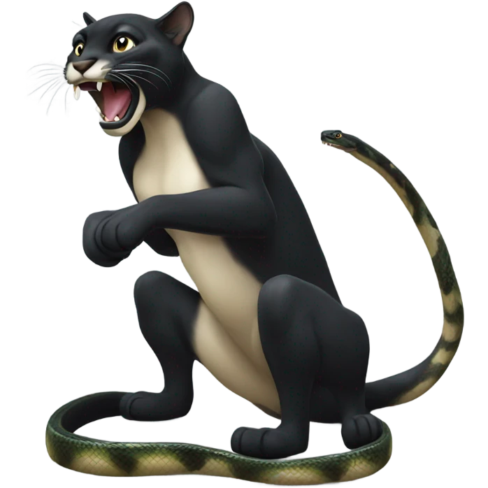 Black puma playing with a snake, elegant and minimalistic style emoji
