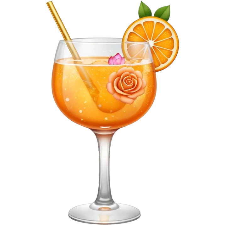Glittery orange and golden colorfully mocktail with roses emoji
