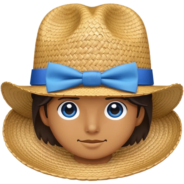 Blue bow tie straw hat emoji