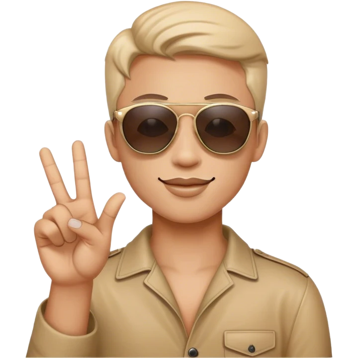Sunglasses emoji but cool sunglasses and giving a peace sign emoji