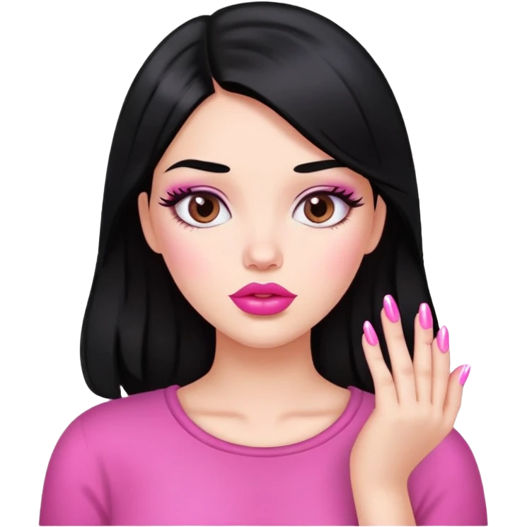 Черноволосая девушка с пухлыми губами и розовыми ногтями emoji