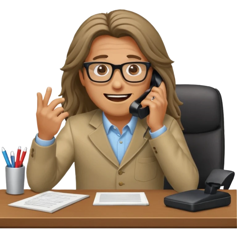 office-boss-excited-phone-desk-long-haired-man emoji