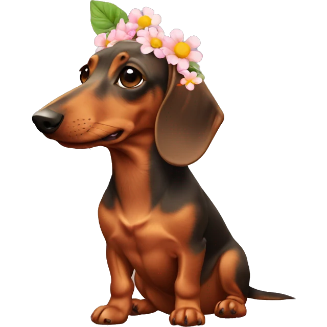 dachshund with a flower emoji