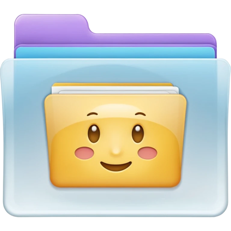 A simple emoji-style icon of a transparent white plastic folder, minimal and clean, with rounded corners, subtle translucency, soft shading, and a small self-care, skincare, routine documents symbol on the front emoji