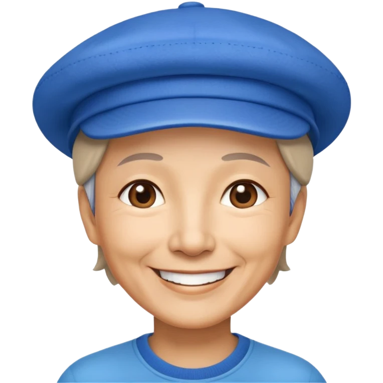 Nam 60 tuổi, tóc ngắn, cười tươi, đội mũ màu xanh emoji