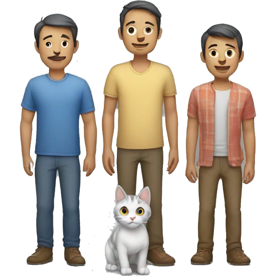 Familia de dos hombres y un gato gris emoji