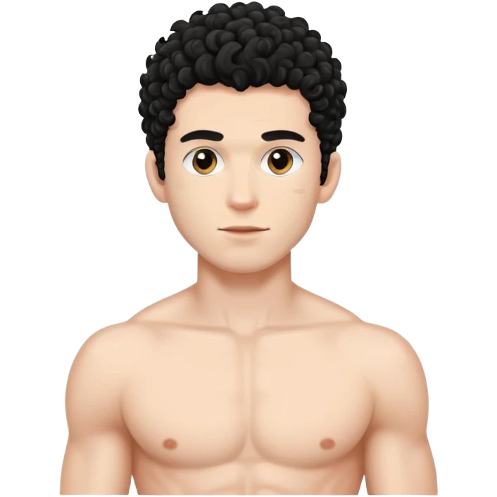 shirtless male athlete with white skin and black curly hair on top with shaved sides emoji