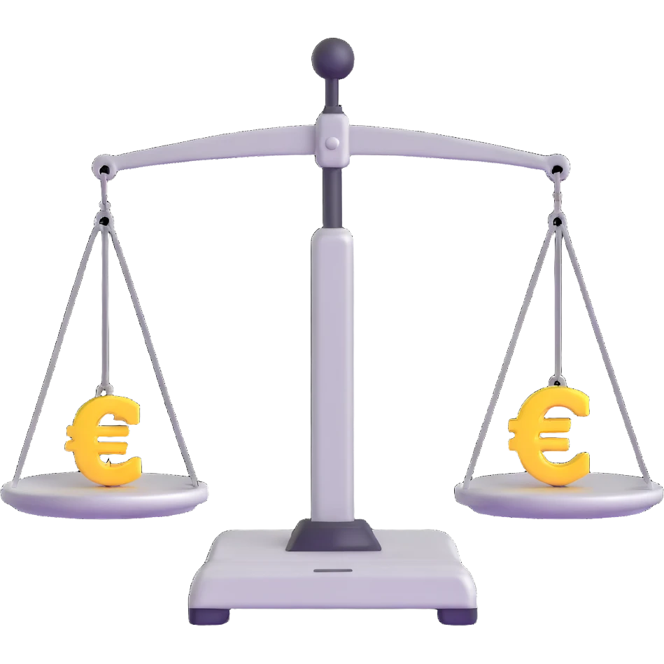 balance scale with Euro symbol on plates against safe with large wheel background emoji