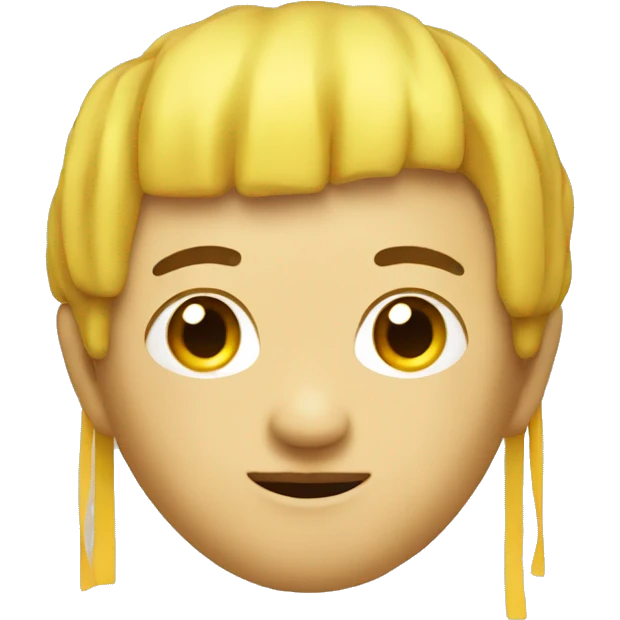 chinese face yellow cube with a curtain style haircut and very short emoji