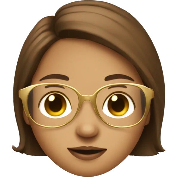 A girl with an gold glasses with ugc on and brown hair emoji