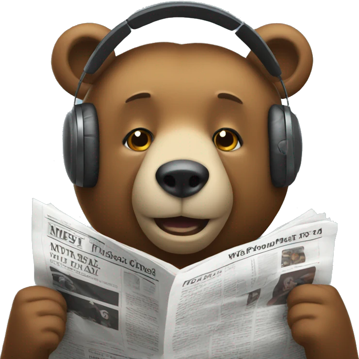 Bear wearing headphones reading a newspaper. emoji