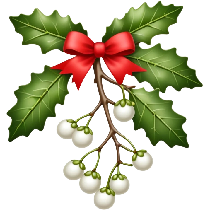 mistletoe with white berries and with red ribbon emoji