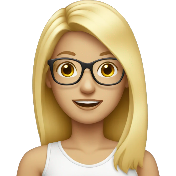 Blonde girl with glasses holding a phone emoji