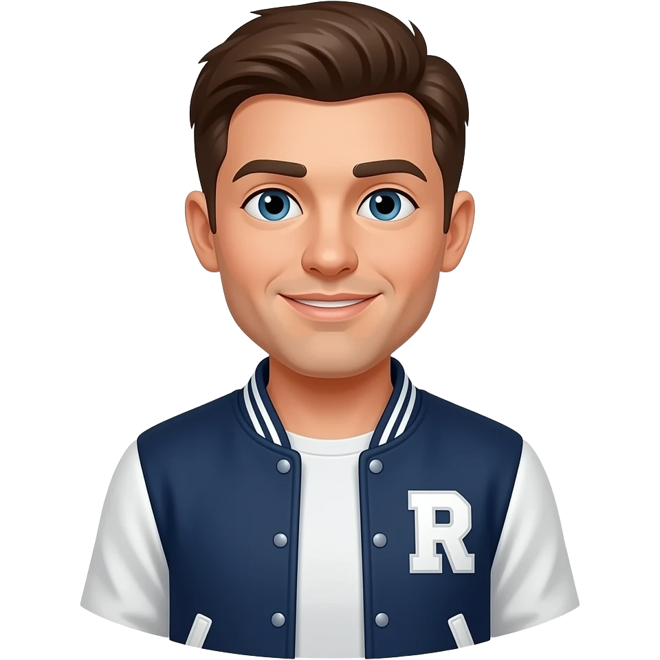 travler and map.  wearing a navy varsity jacket. emoji