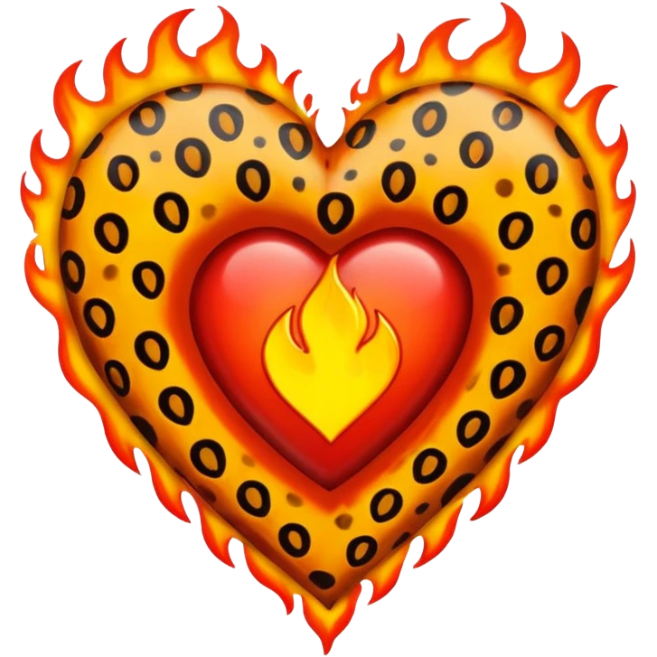 Heart with cheeta print and fire emoji