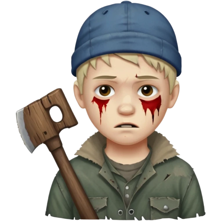 13 y/o Brian robeson at the beginning of Hatchet
distressed, has hatchet, bruised emoji