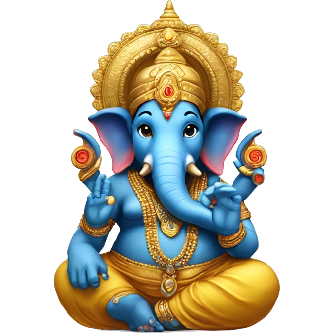 The Hindu demigod Ganesha with blue skin and gold head dress emoji