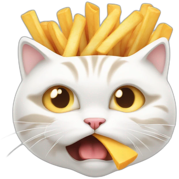 angry fat white cat eating french fries emoji