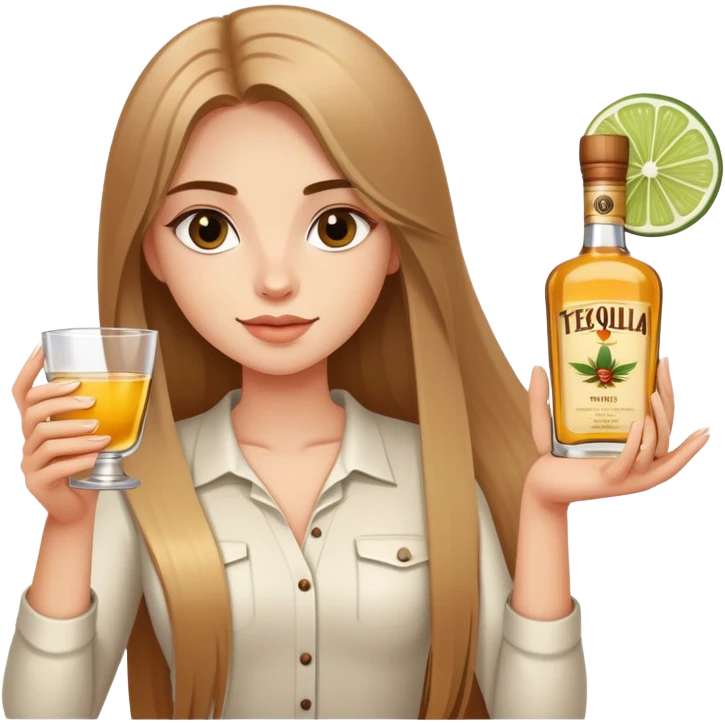 girl long light brown straight hair holding tequila emoji