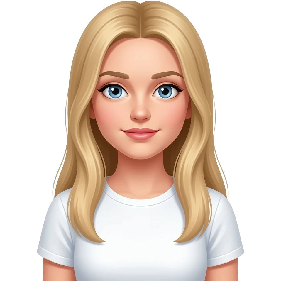 bella ragazza russa bionda capelli lisci lunghi e occhi chiari, con maglietta bianca. amore emoji