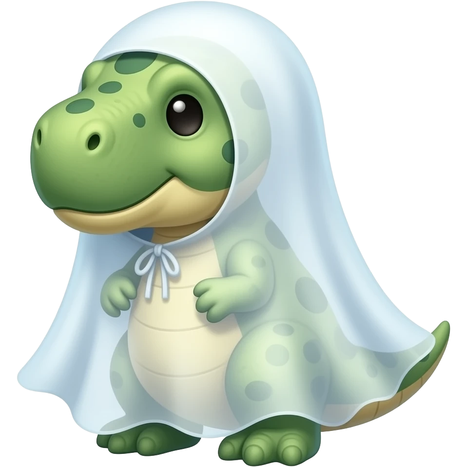 Dino nuggie dressed up as a ghost emoji